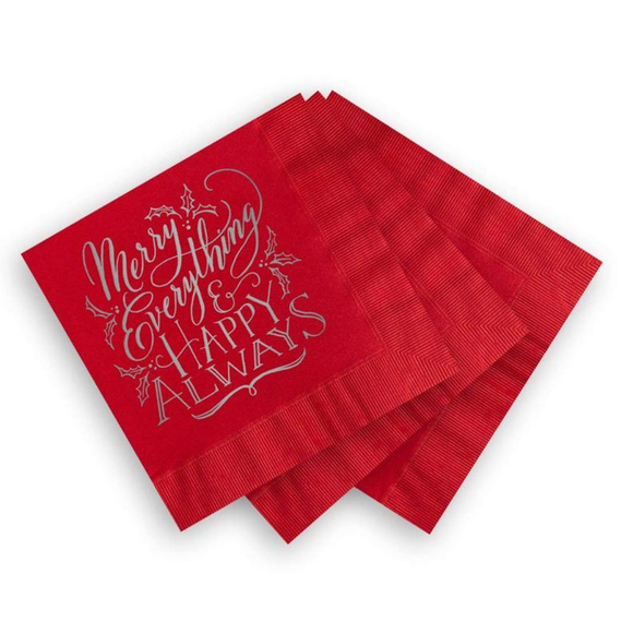 25 red & silver Christmas cocktail napkins - Picture 4 of 5